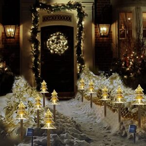 PIXFAIRY Solar Christmas Pathway Lights Outdoor, Waterproof Solar Powered Stake Lights, Christmas Decorations for Home, Pathway, Garden, Walkway, Yard, Lawn, Patio (5 Tree)