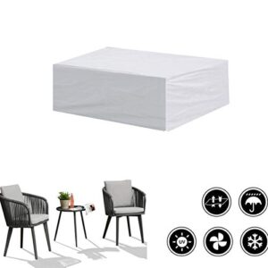 LIERITIYU Heavy Duty Patio Furniture Cover, Rectangular Garden Waterproof Cover, Stackable Outdoor Table and Chairs Covers, No Fading Fits, Windproof (White 115x115x70cm)