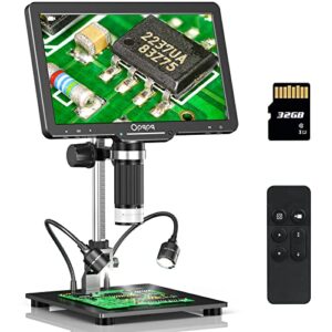 10″ hdmi lcd digital microscope with polarizer, opqpq odm501 24mp coin microscopes for full view, 1300x adults soldering microscope with dual battery for electronics pcb repair, 32gb, for pc/tv