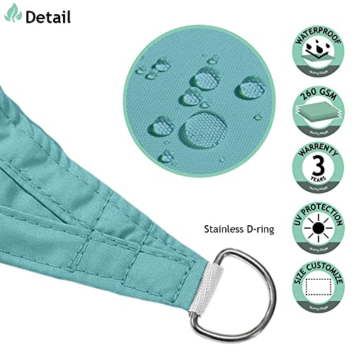 SunnyRoyal Waterproof Sun Shade Sail Rectangle Canopy Awning Fabric Cloth Screen 95% UV Blockage & Water Resistant for Outdoor Patio Garden 10'x15' Turquoise