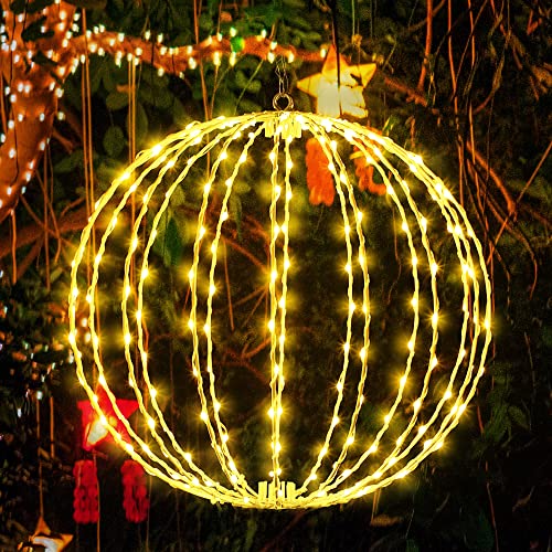 Gulfmew 3 Pack Outdoor Ball Light Sphere, 16 Inch 8 Modes Large Hanging Tree Globe Light, Foldable Iron Frame Ball Light with Plug Charging for Yard Patio Garden Decoration Ornament