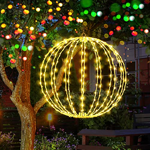 Gulfmew 3 Pack Outdoor Ball Light Sphere, 16 Inch 8 Modes Large Hanging Tree Globe Light, Foldable Iron Frame Ball Light with Plug Charging for Yard Patio Garden Decoration Ornament