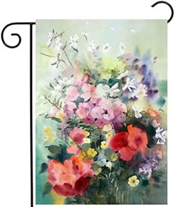 pickako watercolor painting of beautiful summer spring floral flowers poppy daisy garden yard flag 12 x 18 inch, double sided outdoor decorative welcome flags banners for home house lawn patio
