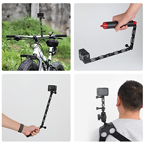 HSU (7 Pcs) All Aluminum Alloy Extension Arm Kit Metal Pole Mount Helmet Stick Extension Arm Mount for GoPro Hero 10/9/8/7/6/5 Black,Session 5/4, DJI Osmo Action and More (11.8”/6.5”/3.3”) (Black)