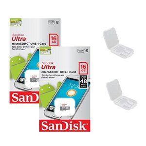 2 pack – sandisk ultra 16gb microsdhc memory flash card uhs-i class 10 micro sd sdhc read speed up to 48mb/s 320x sdsqunb-016g-gn3mna wholesale lot + ( 2 cases )