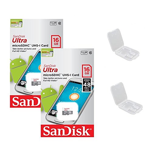 2 PACK - SanDisk Ultra 16GB MicroSDHC Memory Flash Card UHS-I Class 10 Micro SD SDHC Read Speed up to 48MB/s 320X SDSQUNB-016G-GN3MNA Wholesale Lot + ( 2 Cases )