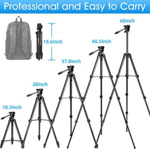 Tripod, 60-Inch Camera Tripod Stand Aluminum for Photography Canon Nikon Sony with Fluid Head & Carry Bag, Lusweimi Video Tripod with Universal Phone Mount & Wireless Remote for iPhone Android Phone