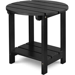 mattin 2 tier- square outdoor side table, patio side table – acacia wood, weather resistant, poly black – perfect for pool deck, beach, garden, porch (black-1pack)