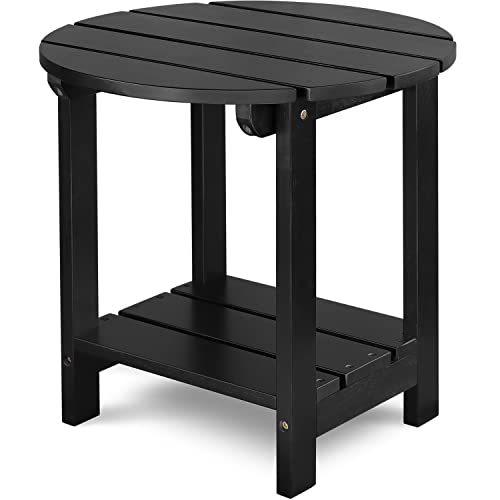 MATTIN 2 Tier- Square Outdoor Side Table, Patio Side Table - Acacia Wood, Weather Resistant, Poly Black - Perfect for Pool Deck, Beach, Garden, Porch (Black-1Pack)