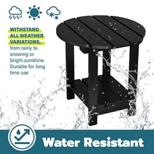 MATTIN 2 Tier- Square Outdoor Side Table, Patio Side Table - Acacia Wood, Weather Resistant, Poly Black - Perfect for Pool Deck, Beach, Garden, Porch (Black-1Pack)