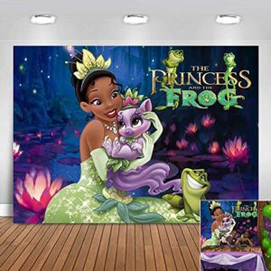 Night Fairy Tale Lotus Flower Photography Backdrop Vinyl 7x5ft Princess Frog Photo Background for Baby Girls Birthday Party Banner Decorations Children Baby Shower Supplies Cake Table