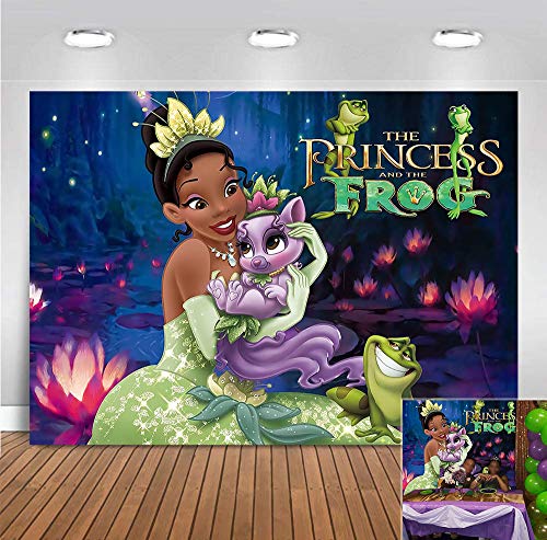 Night Fairy Tale Lotus Flower Photography Backdrop Vinyl 7x5ft Princess Frog Photo Background for Baby Girls Birthday Party Banner Decorations Children Baby Shower Supplies Cake Table