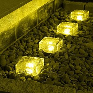 tda trading solar outdoor ice cube lights for garden decoration, 2.8 ”x 2.8” frosted acrylic brick waterproof solar landscape lights for tabletop garden yard patio pathway decor (warm white) (1 piece)