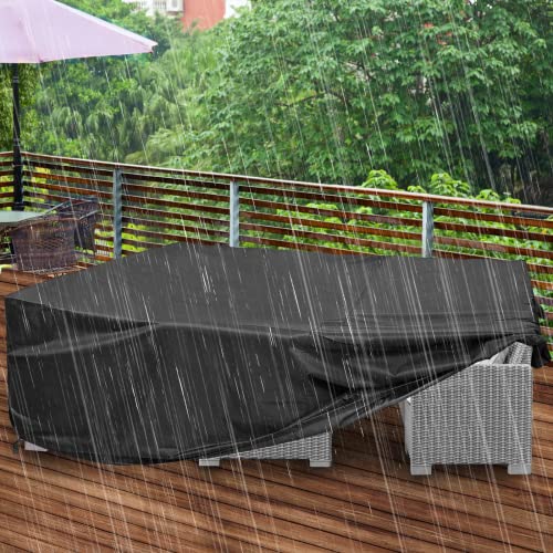 ANKIBER Patio Furniture Set Covers Waterproof , 600D Outdoor Rectangular Anti-UV Sofa Loveseat Couch Covers, Black Heavy Duty Chair Table Protection Covers (90"X62"X28")