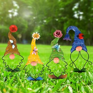 adorafur garden gnome stake decoration metal yard art outdoor statue decor for lawn patio pathway (4 pieces)