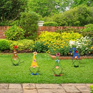 Adorafur Garden Gnome Stake Decoration Metal Yard Art Outdoor Statue Decor for Lawn Patio Pathway (4 Pieces)