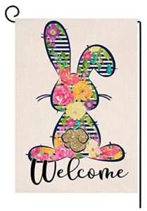 welcome spring easter bunny garden flag vertical double sided burlap yard colorful flower rabbit outdoor decor 12.5 x 18 inches