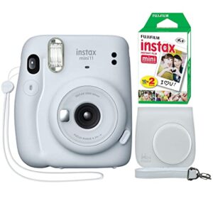 fujifilm instax mini 11 instant camera ice white + minimate custom case + fuji instax film 20 sheets twin pack