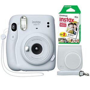 Fujifilm Instax Mini 11 Instant Camera Ice White + Minimate Custom Case + Fuji Instax Film 20 Sheets Twin Pack