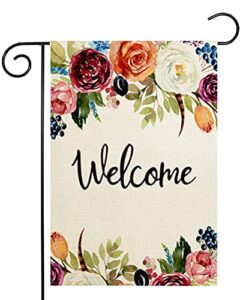 guaikeai floral flower blossom welcome garden flag 12 x 18 inch double sided outside decor for home yard farmhouse