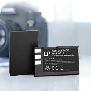 EN-EL9 EN EL9a Battery Pack, LP 2-Pack Rechargeable Li-Ion Battery Set, Replacement Battery Compatible with Nikon D40, D40X, D60, D3000, D5000 Cameras