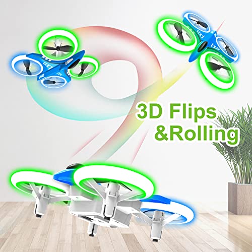 Dwi Dowellin 4.9 Inch Mini Drone for Kids LED Night Lights One Key Take Off Landing Flips RC Remote Control Small Flying Toys Drones for Beginners Boys and Girls Adults Nano Quadcopter, Blue