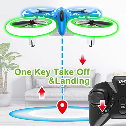 Dwi Dowellin 4.9 Inch Mini Drone for Kids LED Night Lights One Key Take Off Landing Flips RC Remote Control Small Flying Toys Drones for Beginners Boys and Girls Adults Nano Quadcopter, Blue