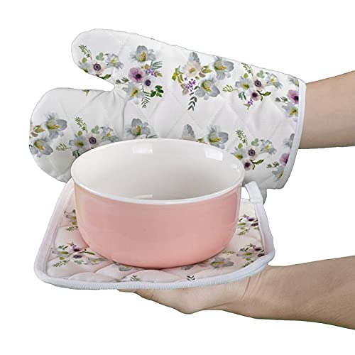 Rifle Paper Co. English Garden Vines Cream Cute Oven Mitts and Pot Holder Sets 2 Pieces Heat Resistant Kitchen Gloves for Baking BBQ Grill Birthday for Mom Women