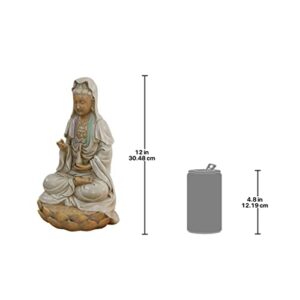 Design Toscano EU1017 Asian Goddess Guan Yin Seated on Lotus Outdoor Garden Statue, 12 Inch, full color