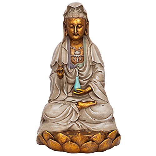 Design Toscano EU1017 Asian Goddess Guan Yin Seated on Lotus Outdoor Garden Statue, 12 Inch, full color