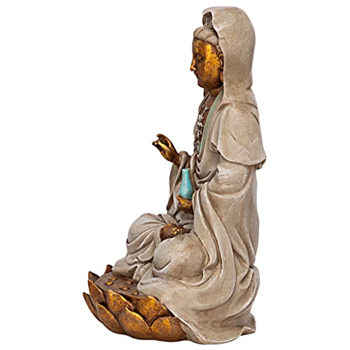 Design Toscano EU1017 Asian Goddess Guan Yin Seated on Lotus Outdoor Garden Statue, 12 Inch, full color