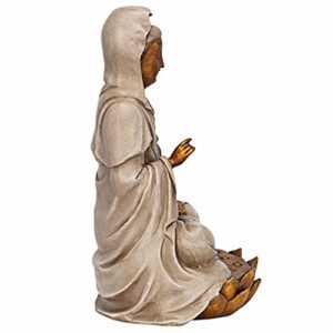 Design Toscano EU1017 Asian Goddess Guan Yin Seated on Lotus Outdoor Garden Statue, 12 Inch, full color