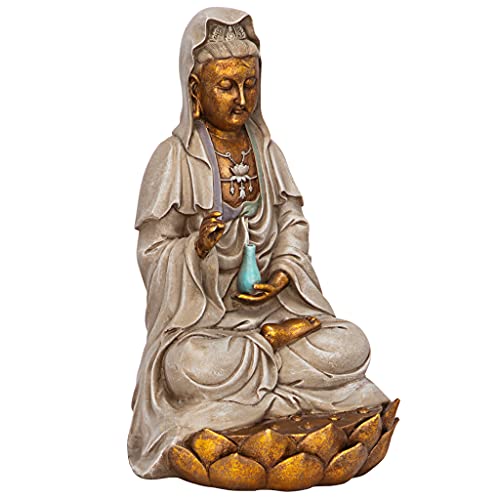 Design Toscano EU1017 Asian Goddess Guan Yin Seated on Lotus Outdoor Garden Statue, 12 Inch, full color