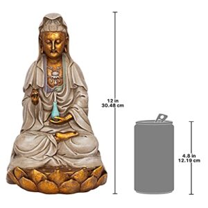 Design Toscano EU1017 Asian Goddess Guan Yin Seated on Lotus Outdoor Garden Statue, 12 Inch, full color