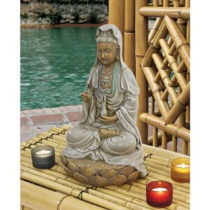 Design Toscano EU1017 Asian Goddess Guan Yin Seated on Lotus Outdoor Garden Statue, 12 Inch, full color