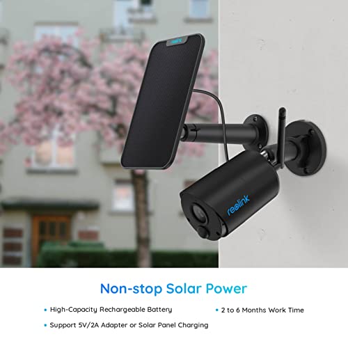 REOLINK Security Camera Wireless Outdoor Solar Powered, No Monthly Fee, 1080p, 2-Way Talk, Night Vision, PIR Motion Detection, Works with Alexa for Home Surveillance, Argus Eco w/Solar Panel Black