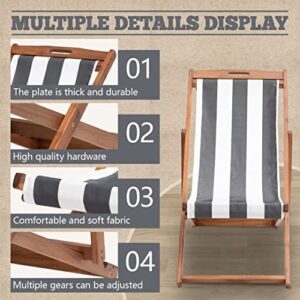 Beach Chair Lounge Chair 2 Set Outdoor Wooden Patio Beach Sling Chair Adjustable Portable Folding Chairs for Outside with Polyester Canvas Lounging Chair for Garden, Backyard, Poolside, Balcony(WB)