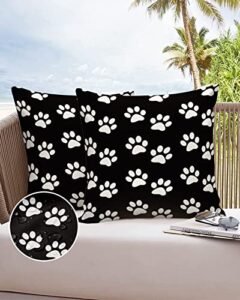 outdoor waterproof throw pillow covers 16 x 16 inches set of 2 dog paw prints black and white decorative cushion cover pillowcase for garden patio tent beach bedroom livingroom sofa couch