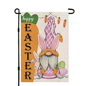 crowned beauty happy easter garden flag pink gnome 12×18 inch double sided carrots eggs outside vertical holiday yard decor