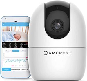 amcrest 1080p wifi camera indoor, nanny cam, dog camera, sound & baby monitor, human & pet detection, motion-tracking, phone app, pan/tilt wireless ip camera, night vision, smart home ash21-w