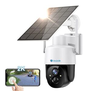 unilook 2k solar security cameras wireless outdoor,3mp wifi solar wireless security camera,360° ptz solar powered wireless camera, compatible with alexa,with solar panel & 2-way talk, cloud/sd storage