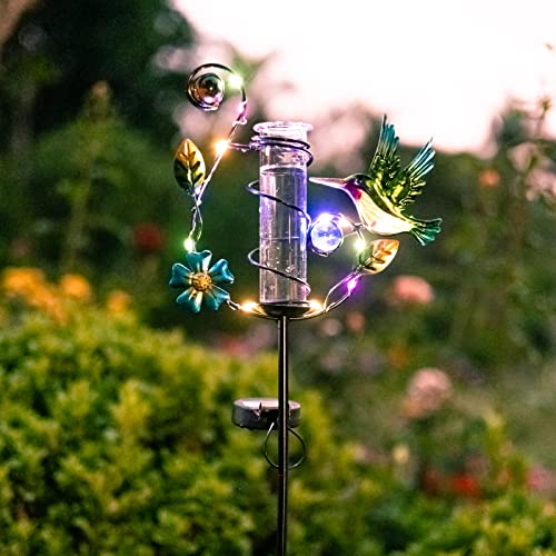 Stargarden Hummingbird Rain Gauge Outdoor Solar LED Lights Rain Gauge Decorative Waterproof for Yard Garden Patio Lawn