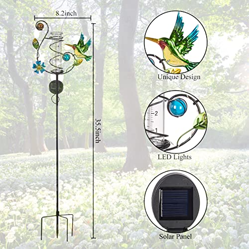 Stargarden Hummingbird Rain Gauge Outdoor Solar LED Lights Rain Gauge Decorative Waterproof for Yard Garden Patio Lawn