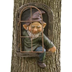bits and pieces – 12-inch elf out the door tree hugger – yard decorations – whimsical tree sculpture – garden decoration – garden peeker yard art