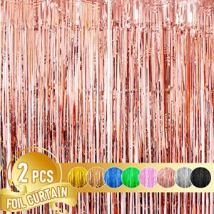 dazzle bright backdrop curtain, 3ft x 8ft metallic tinsel foil fringe curtains photo booth background for baby shower party birthday wedding engagement bridal shower (2, rose gold)