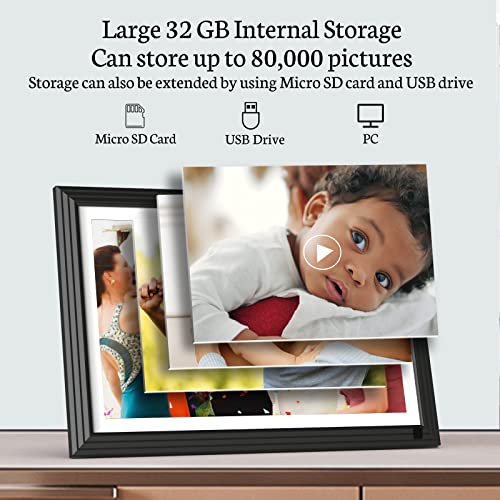 BSIMB 32GB WiFi Digital Picture Frame 10.1 Inch IPS Touch Screen HD Display, Smart Electronic Photo Frame, Easy Setup to Upload Photos & Videos from Anywhere via App/Email, Gift for Grandparents…