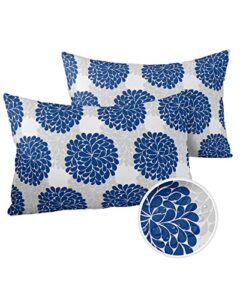 waterproof outdoor throw pillow cover hydrangea flowers lumbar pillowcases set of 2 blue grey floral decorative patio furniture pillows for couch garden 20 x 12 inches