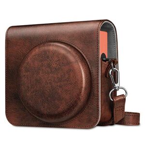 fintie protective case for fujifilm instax square sq1 instant camera – premium vegan leather bag cover with removable adjustable strap, vintage brown