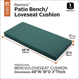 Classic Accessories Ravenna Water-Resistant 48 x 18 x 3 Inch Outdoor Bench/Settee Cushion, Patio Furniture Swing Cushion, Mallard Green