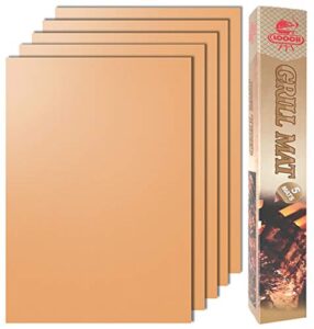 looch copper grill mat set of 5 – non-stick bbq outdoor grill & baking mats – reusable and easy to clean – works on gas, charcoal, electric grill and more – 15.75 x 13 inch